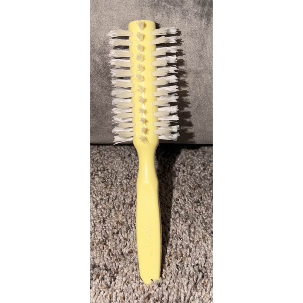 Vintage Avon Yellow Full Round Brush Petite 7 Inches White Bristle Travel‎ Purse